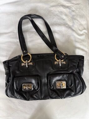 B MAnkowsky Leather Shoulder Bag with Gold Hardware